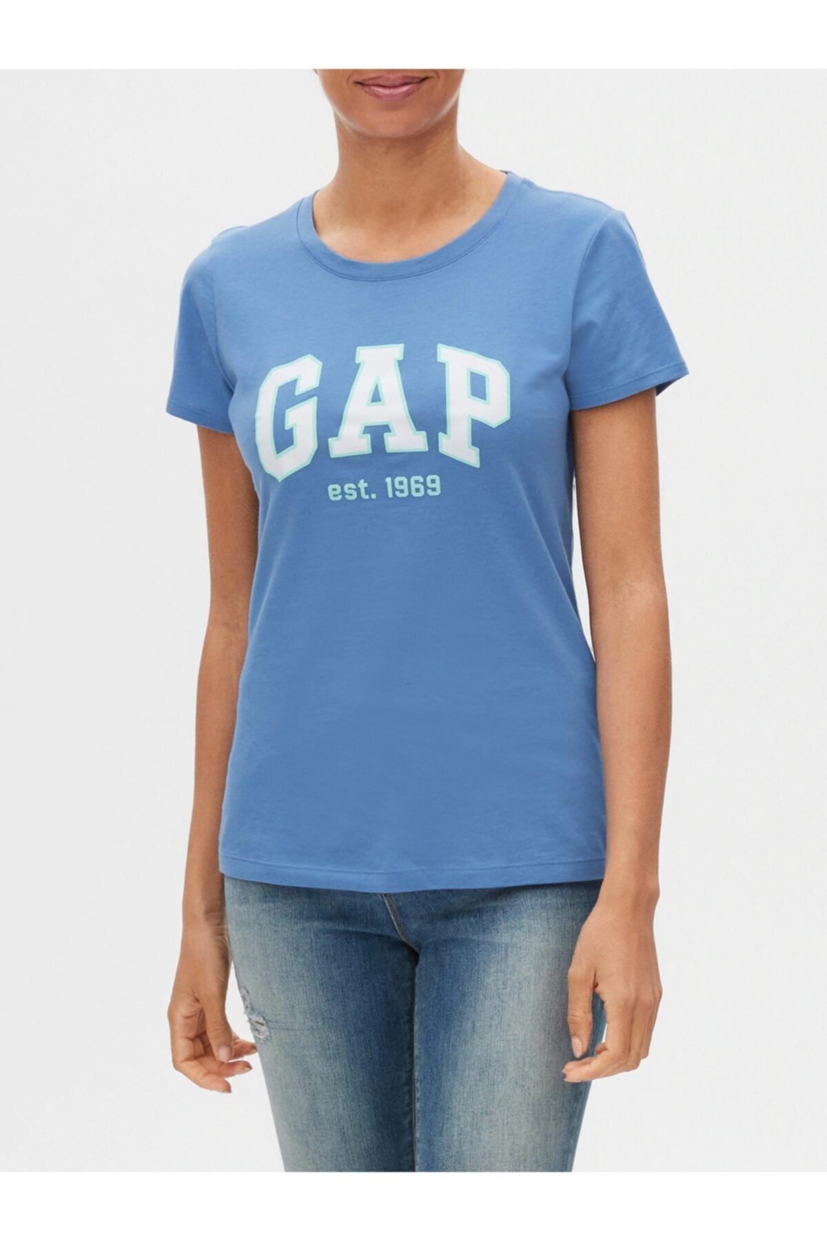 GAP Kadın Mavi Logo Kısa Kollu T-shirt