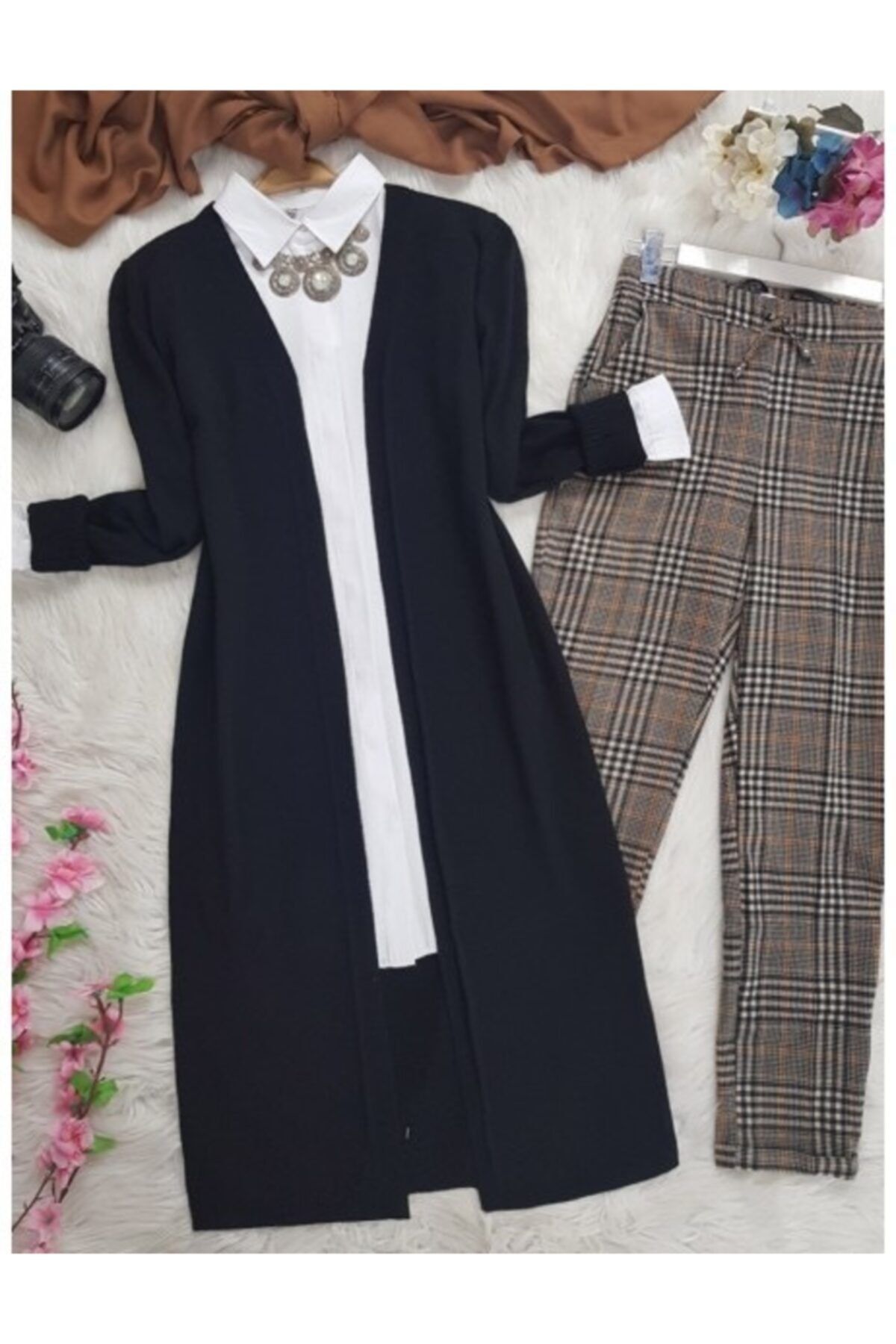 FY Giyim Kadın Siyah Mevsimlik Uzun Triko Hırka