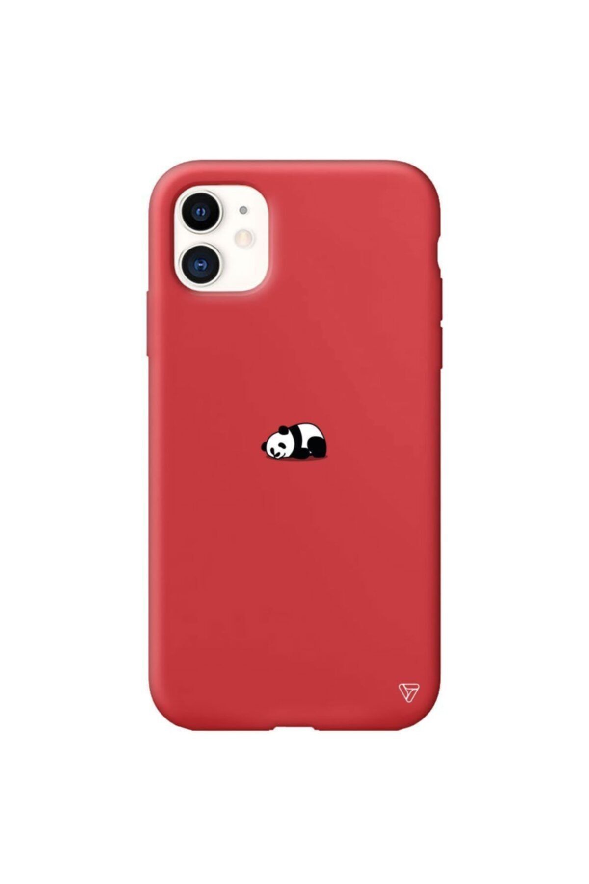 Trihed Iphone 11 Kırmızı Renkli Silikon Miskin Panda Telefon Kılıfı