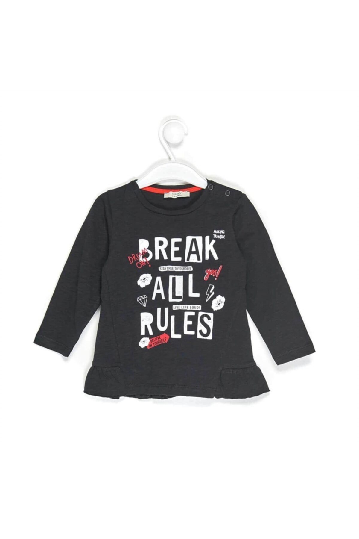 çikoby Kız Bebek Siyah Break All Rules Baskılı Sweatshirt 1555