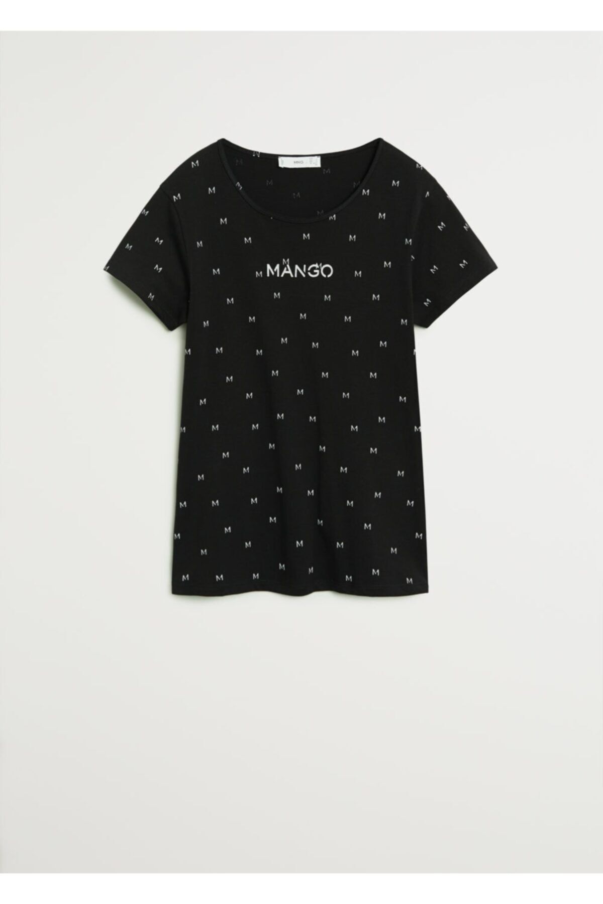 MANGO Kadın Siyah Logo Baskılı Tişört