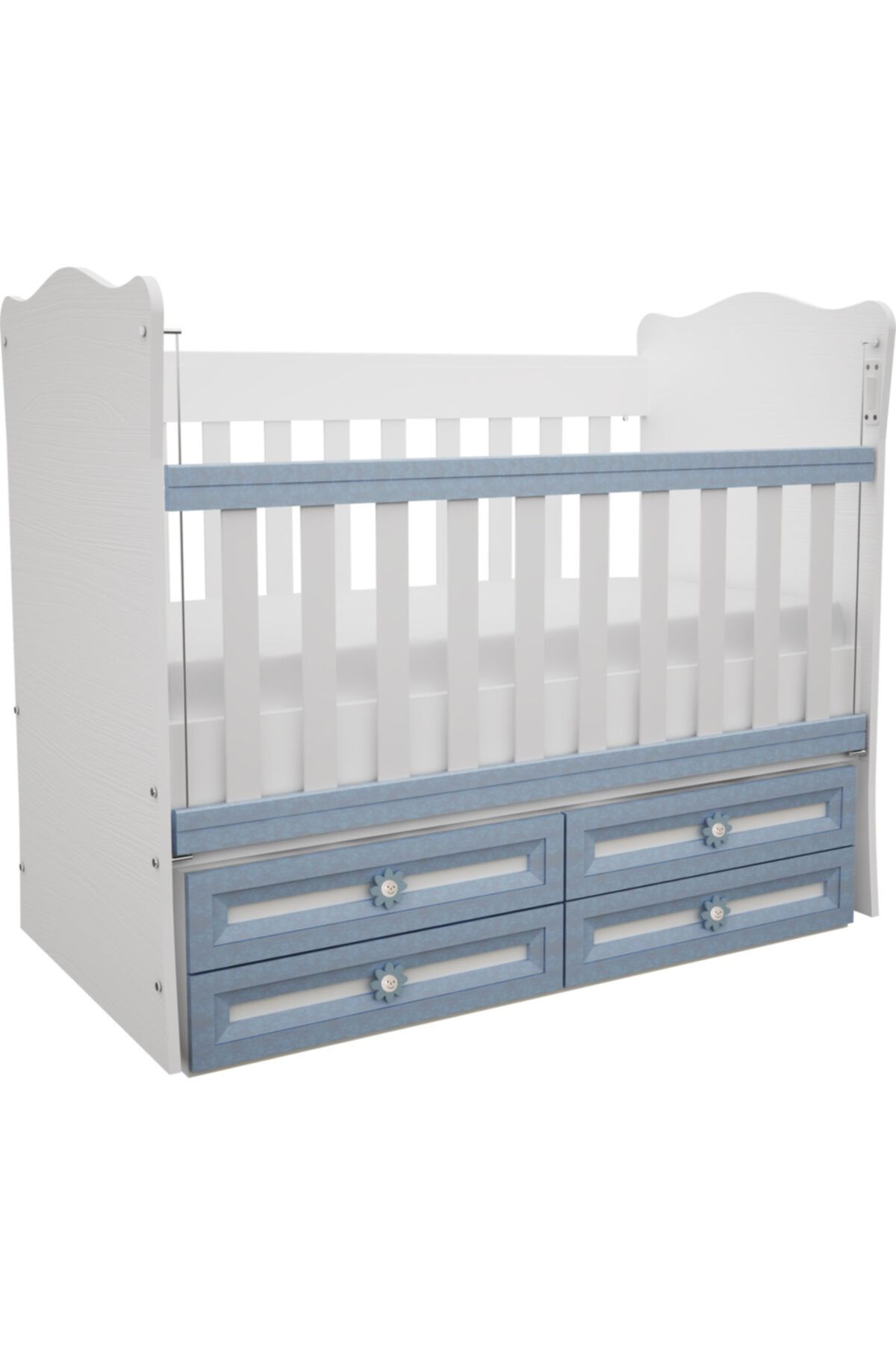 Babyhope Sallanan 4 Çekmeceli Asansörlü Mobilya Beşik Karyola 910-42 Mavi 60x120