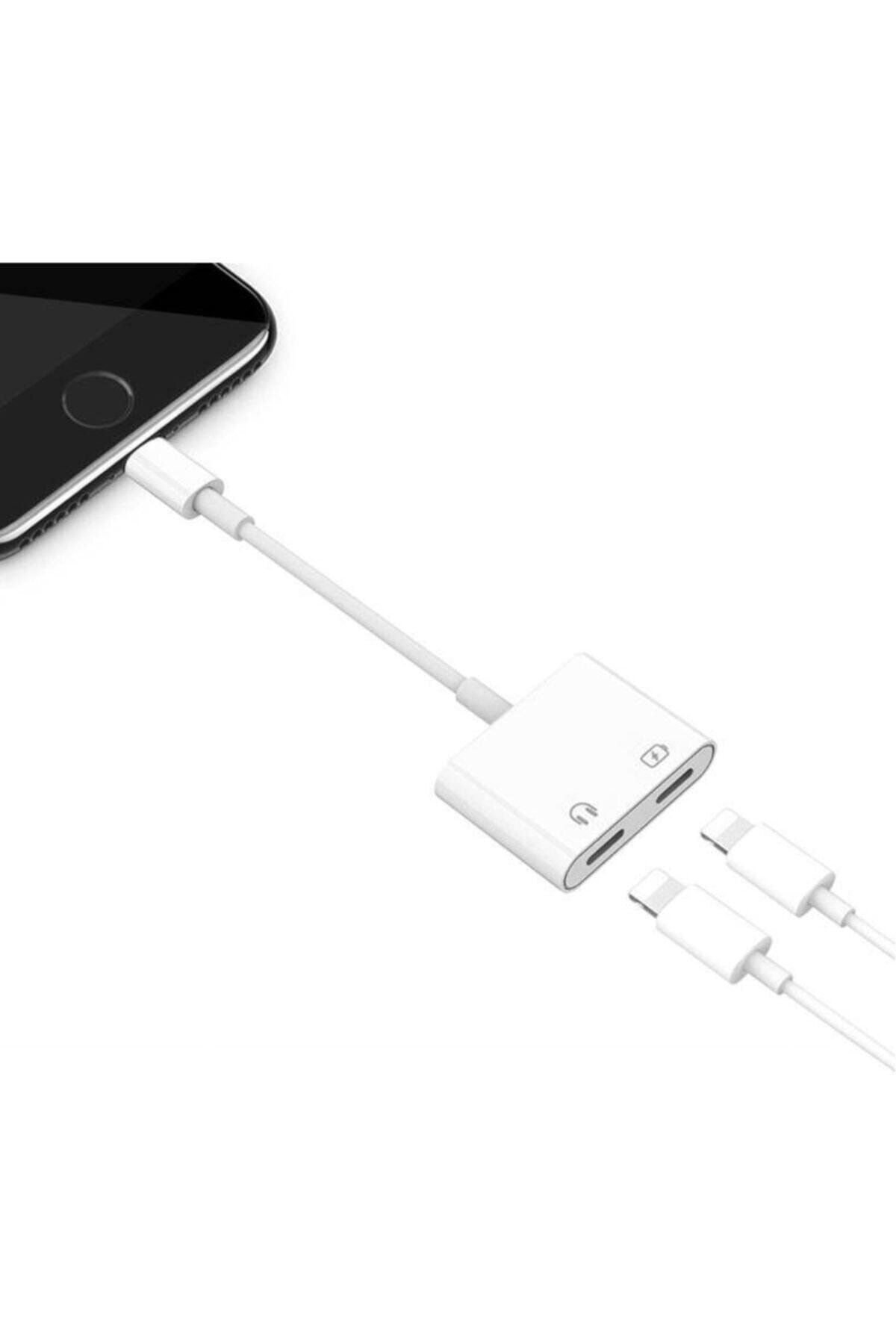 Genel Markalar Iphone Lightning Uyumlu 2in1 Şarj Kulaklık Dönüştürücü 2 Taraf Lightning Beyaz Model Uyumlu