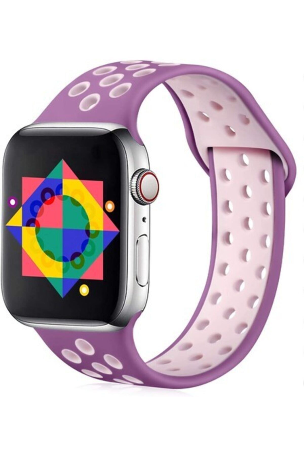 Cimricik Apple Watch Kordon 2 3 4 5 Seri 38 Mm Ve 40 Mm Delikli Spor Silikon Kordon Kayış Mor Pembe