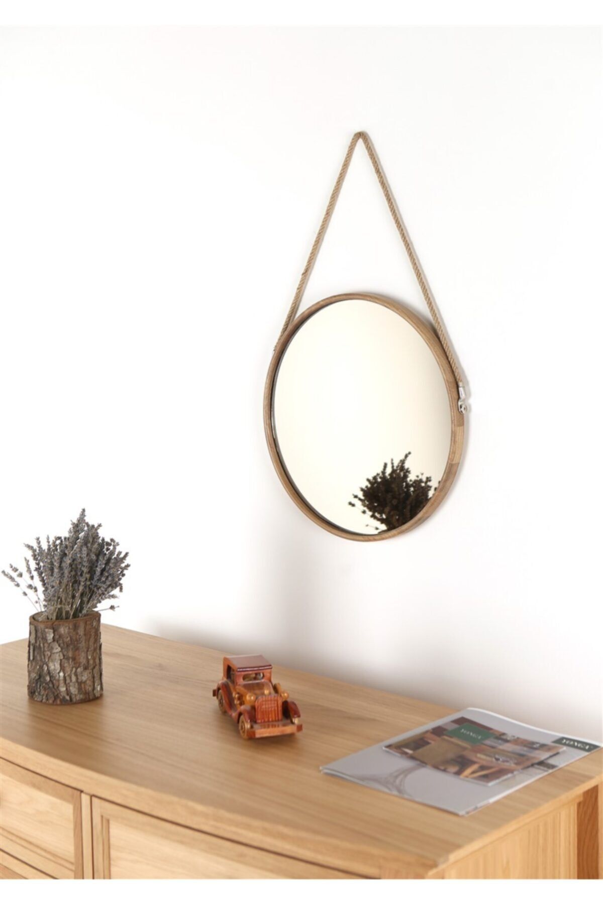 Fold&Go Capella Ayna - Halat Askılı Ayna - Dekoratif Ayna - Yuvarlak Ayna - Ahşap Çerçeveli Ayn