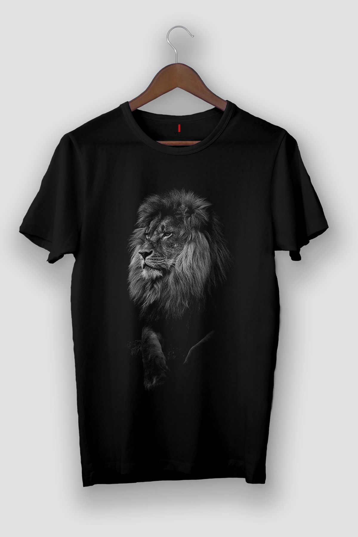 Genel Markalar Siyah - Dekopeli Aslan Görselli Tişört - Vip Tasarım Tshirt