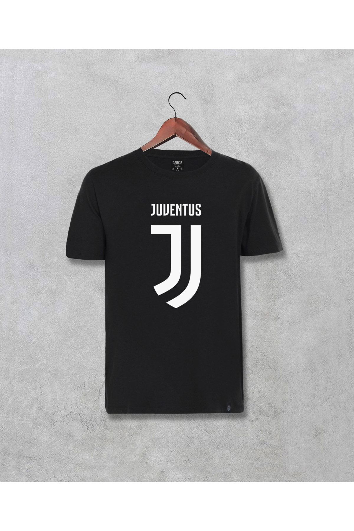 Darkia Unisex Siyah Juventus Logo Futbol Takım Baskılı Tişört