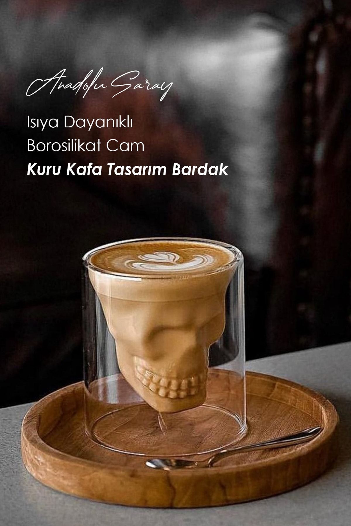 Anadolu Saray Çarşısı Isıya Dayanıklı Borosilikat Kuru Kafa Tasarımlı Çift Cidarlı Cam Bardak Kahve Sunum Bardağı