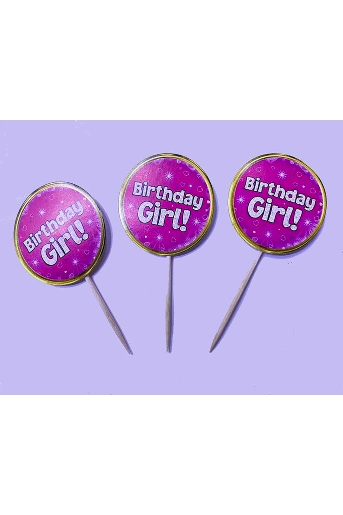 Genel Markalar Parti Pembe Renk Birthday Girl Parti Kürdan Süsü 20 Adet