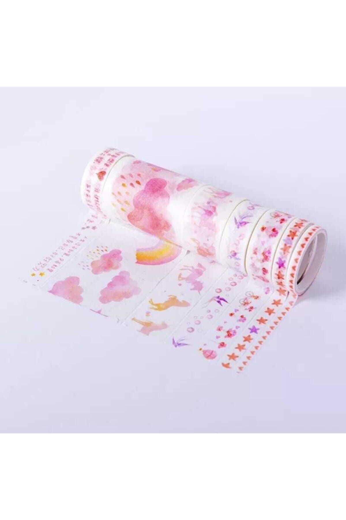 YEŞİL KIRTASİYE Pembe Bulut Tasarımlı Desenli Kağıt Bant Seti Washi Tape