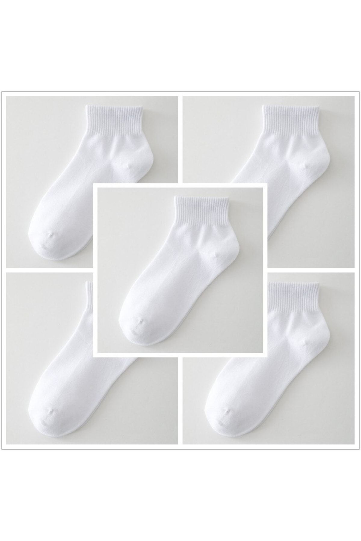 çorapmanya 5 Çift Beyaz Yarım Konç Kadın Çorap