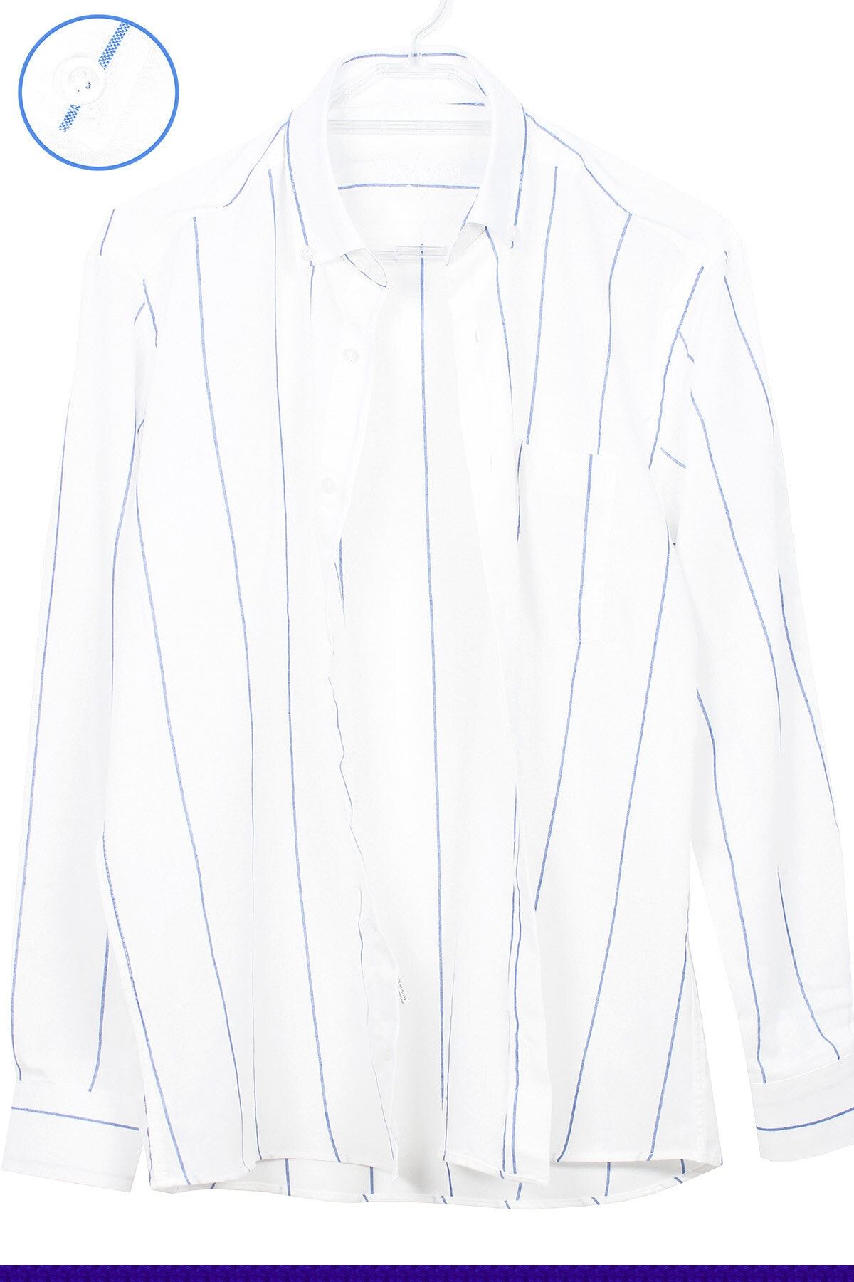 Varetta Erkek Beyaz-mavi Çizgili Uzun Kol Düğmeli Yaka Klasik Kesim Gömlek