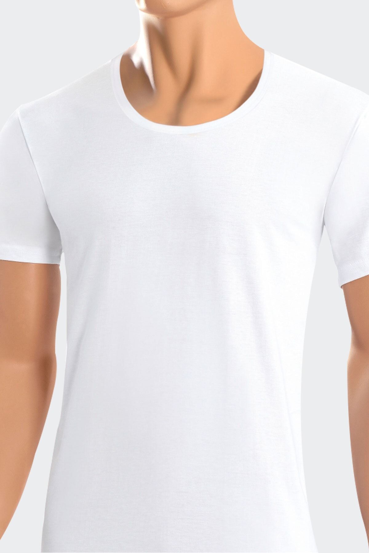 Öts Erkek Beyaz Süprem Açık Yaka T-shirt Pamuk 2'li