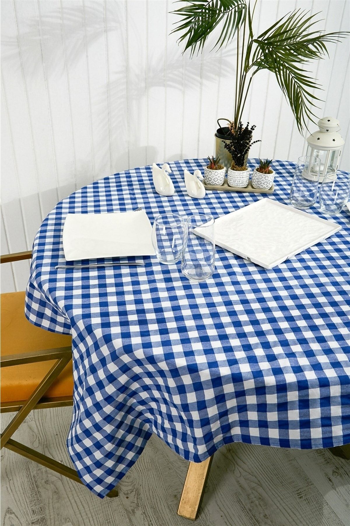 NT Handmade Mavi Beyaz Kareli 160x130 Cm Masa Örtüsü - Mutfak Konsepti Piknik Kamp Için Sofra Örtüsü