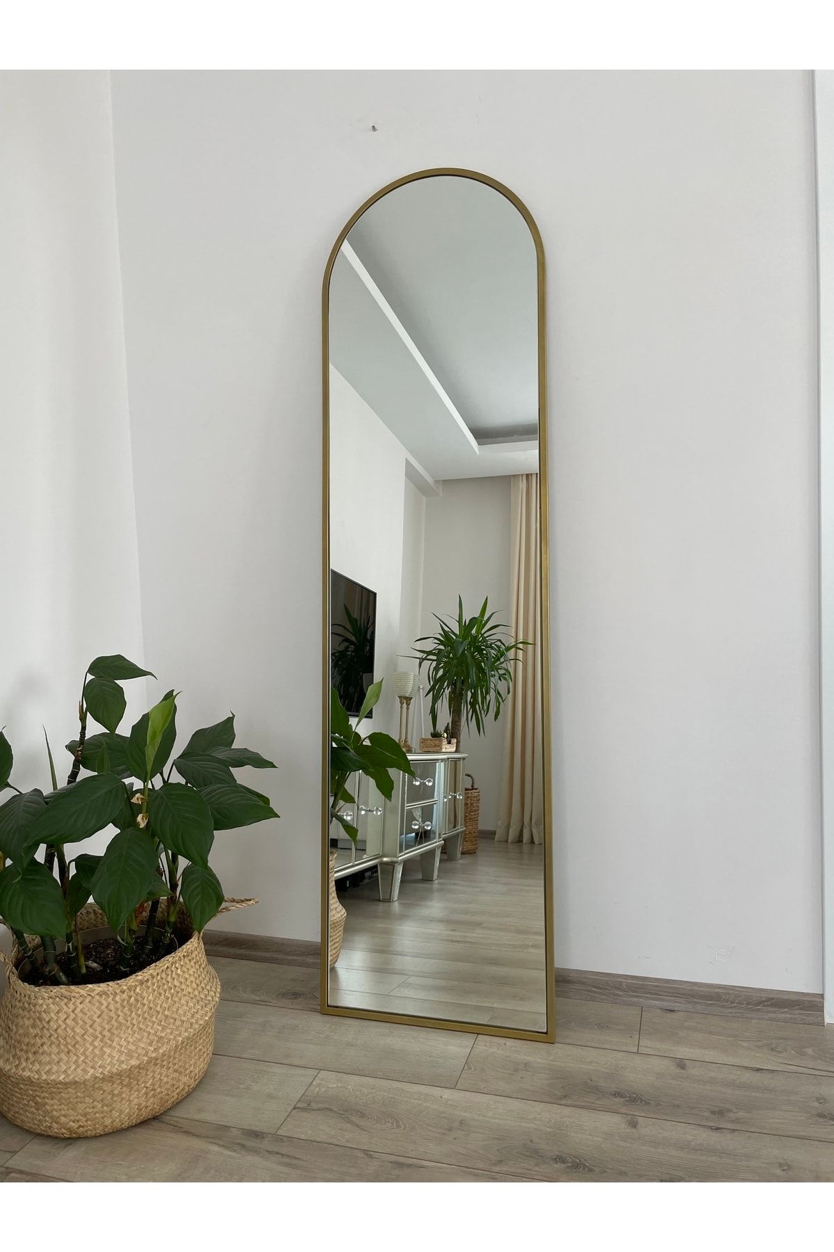 EFFE YAPI DEKOR Gold Metal Çerçeveli 180x50 Cm Oval Ayaklı Boy Aynası