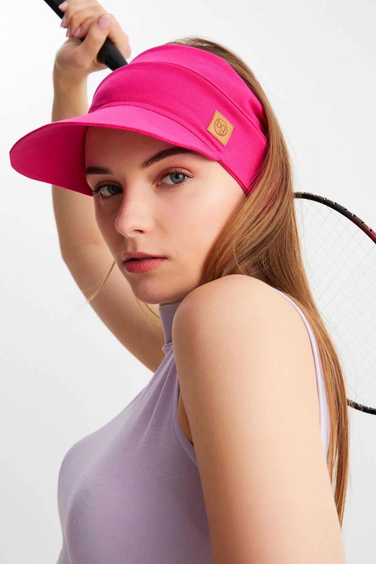 Butikgiz Kadın Fuşya Uv Korumalı Katlanabilir Üstü Açık Yumuşak Siperli %100 Pamuklu Penye Tenis Vizör Şapka