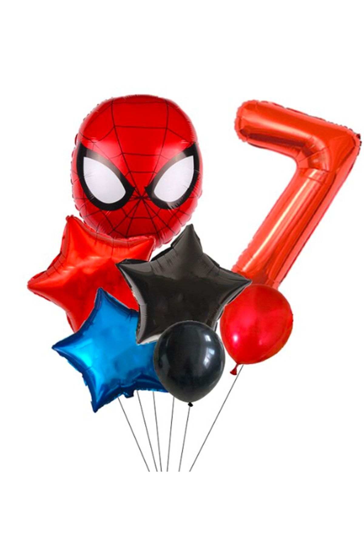 DİSNEY Lisanslı Spiderman Örümcek Adam Kırmızı Rakam Balonlu Balon Seti 7li