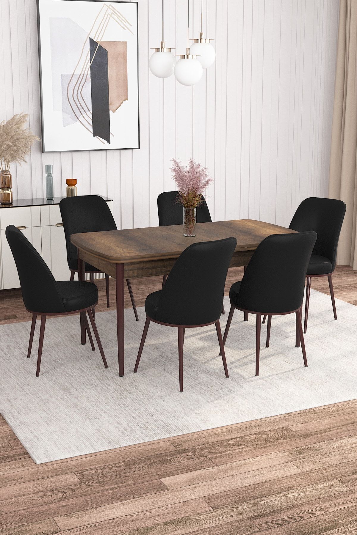 Rovena Leona Barok Desen 80x132 Mdf Açılabilir Yemek Masası Takımı 6 Adet Sandalye