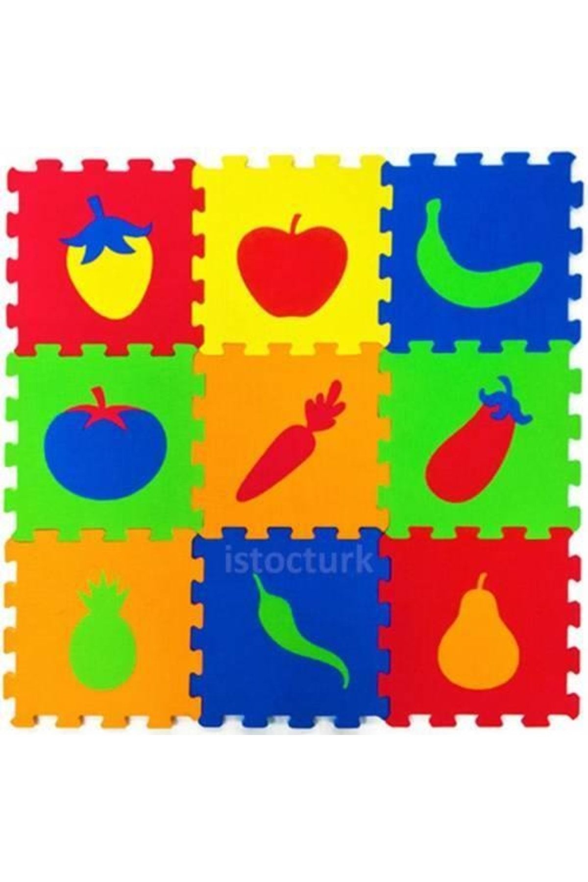 abnturk Geçmeli Oyun Halısı Sebze-meyveler Eva Puzzle 9pc 33x33cm Oyun Matı Çocuk Yaşam Alanı Zemin Döşemesi
