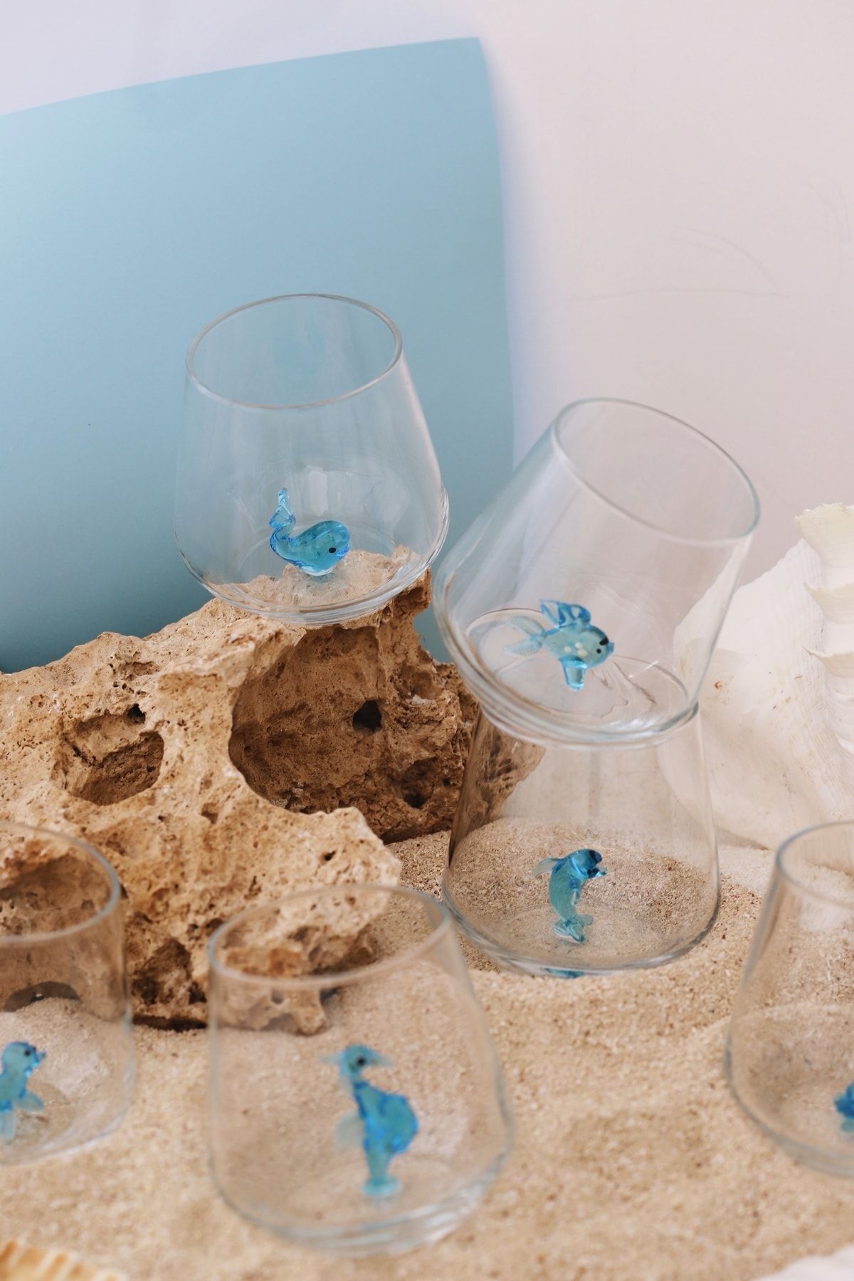 Minizooistanbul El Yapımı Cam Deniz Temalı 6’lı Su Bardağı Seti