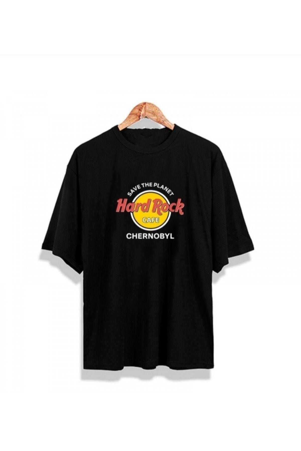 NİCE Hard Rock Chernobyl Desenli Siyah Oversize Tshirt
