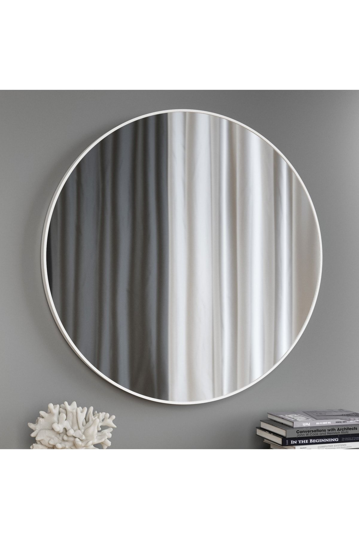 FLORADESİGN Ayna / Dekoratif Ayna / Yuvarlak Ayna / Banyo Ayna / Makyaj Ayna / Duvar Ayna/ Flora Roma ( Beyaz)