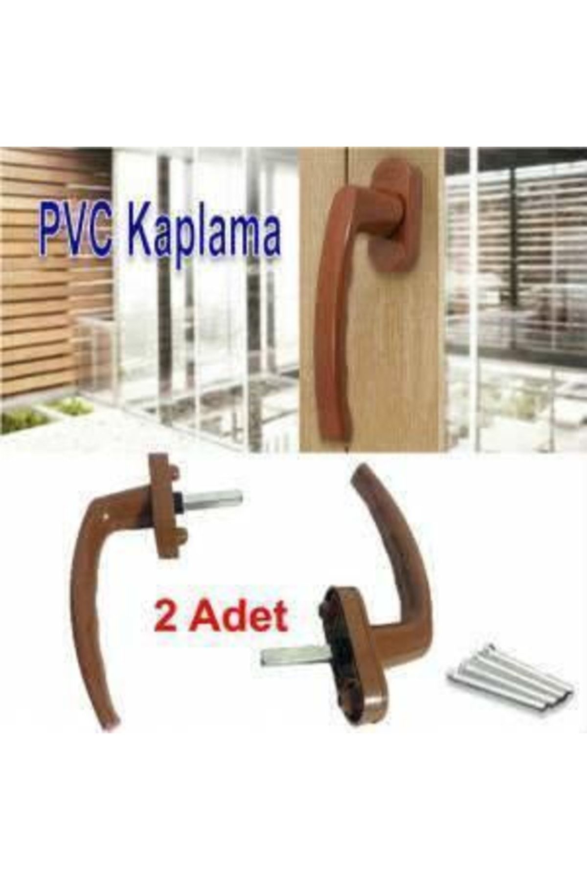abnturk 2 Adet Pvc Kaplama Pimapen Pencere Kapı Kolu Seti Kahverengi