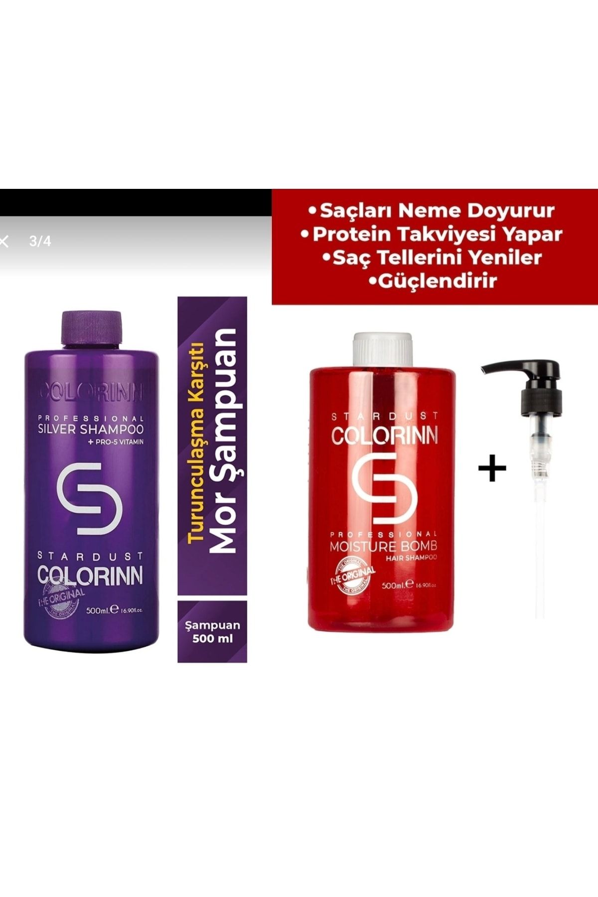 Colorinn Saç Bakım Seti(500 Ml Mor Şampuan+500 Ml Nem Bombası Günlük Şampuan )2li Set