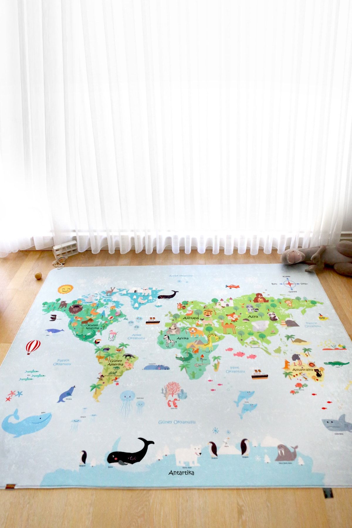 HAMUR Dünya Haritası 160x200 Cm Oyun Matı Bebek Ve Çocuk Halısı Mavi