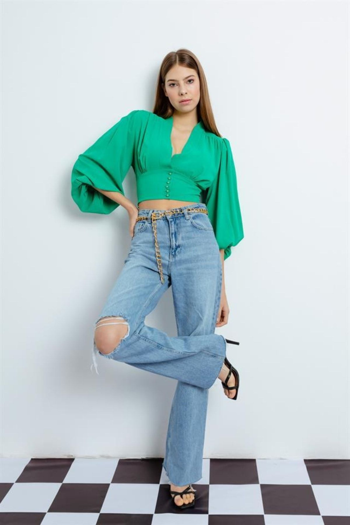 Lafaba Kadın Yeşil Crop Bluz