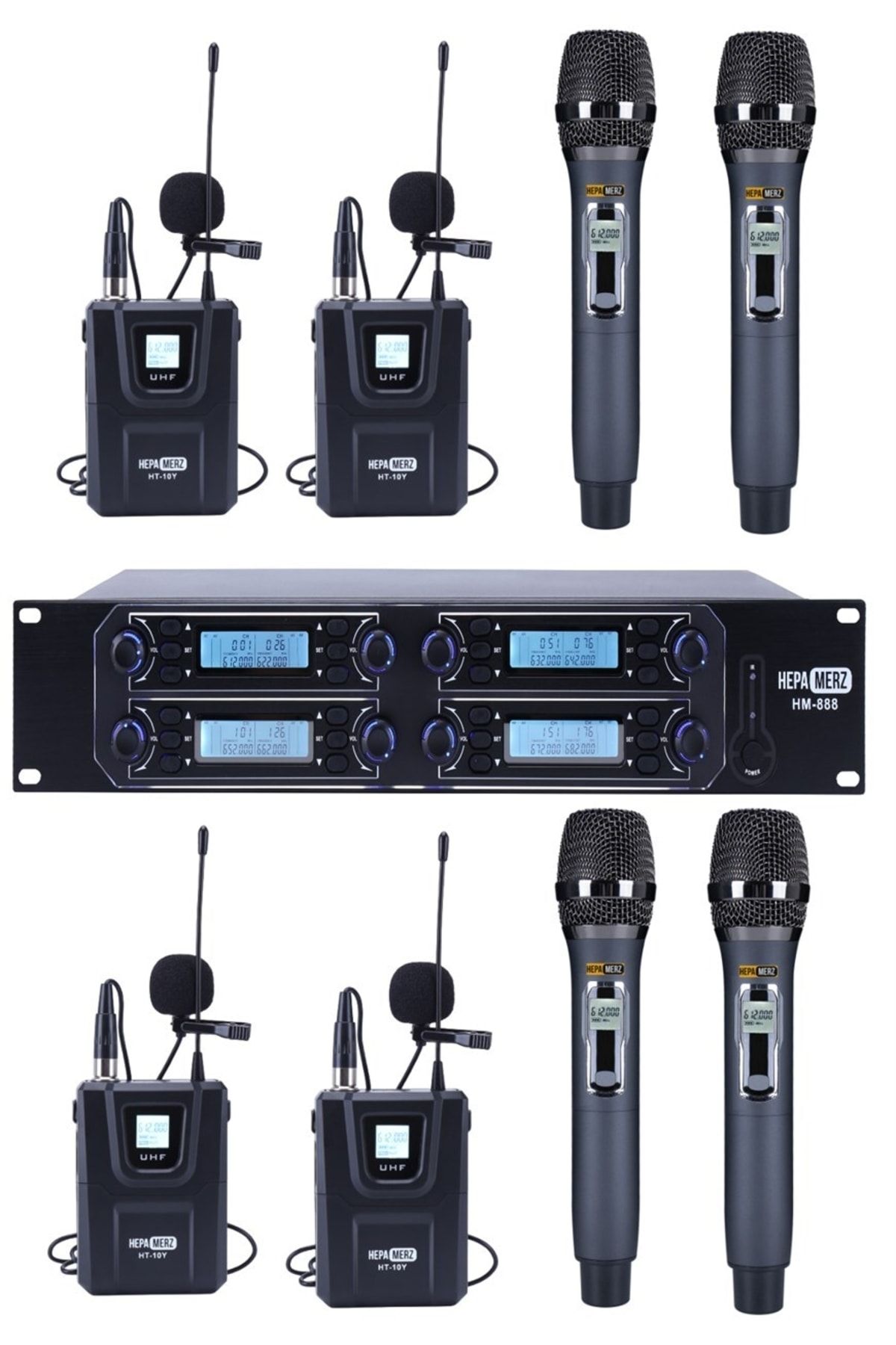 Hepa-Merz Hepa Merz Hm-888ey 8'li Telsiz Kablosuz El Ve Yaka Mikrofonu Seti (4 Yaka 4 El)