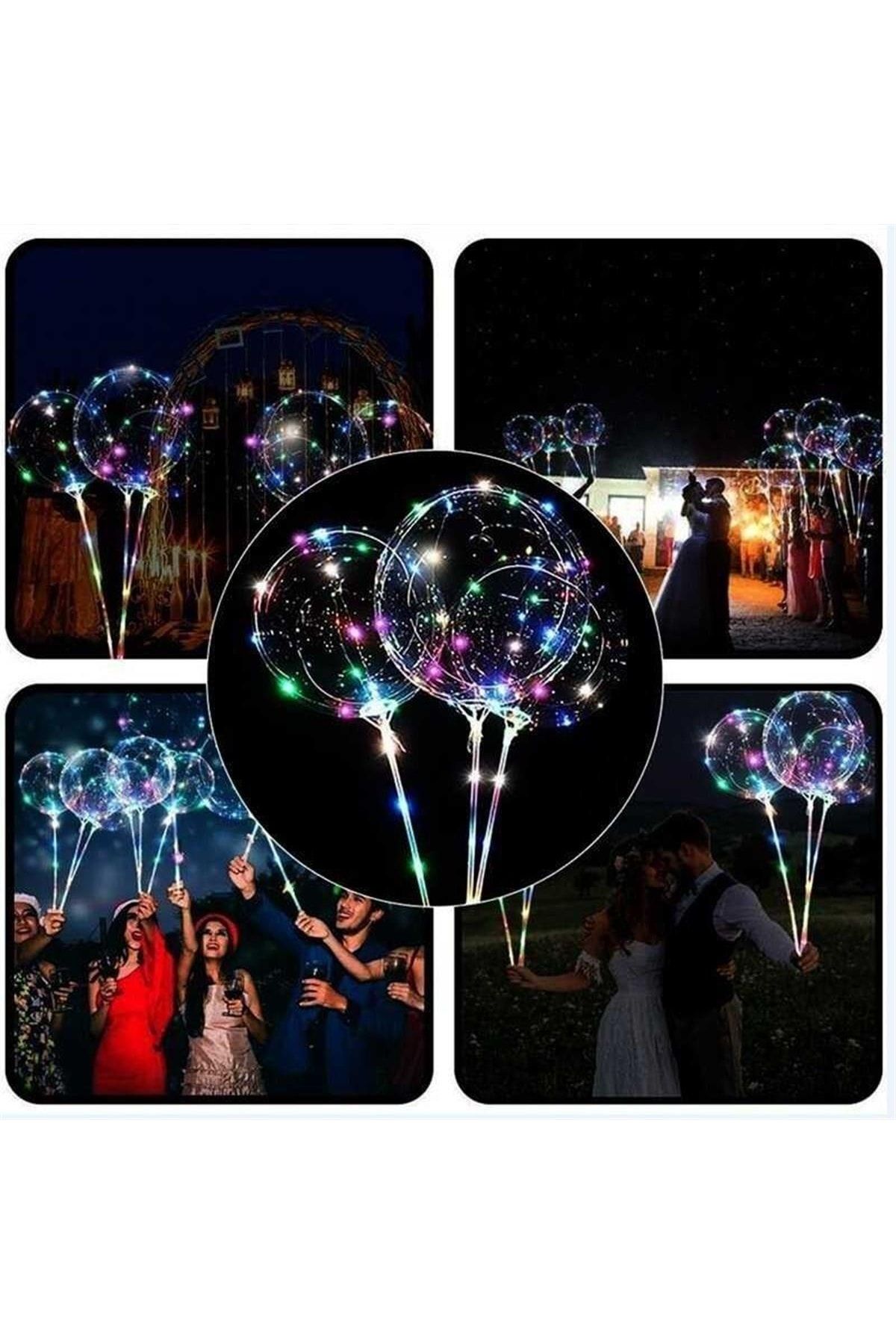 Mashotrend 3 Fonksiyonlu Balonlu Led - Işıklı Balon Fonksiyonlu Saplı Şeffaf Işıklı Çubuklu Balon