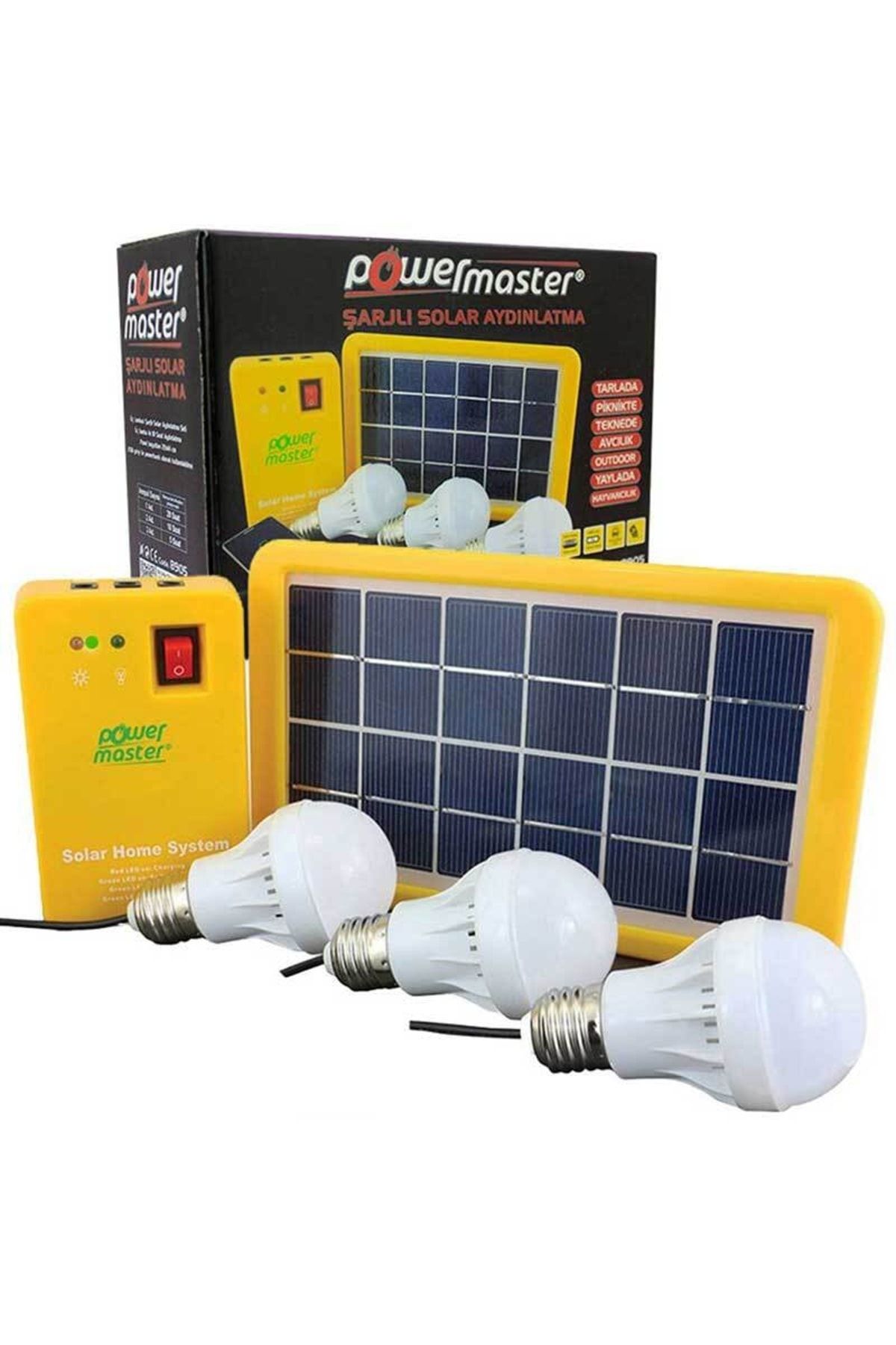 Powermaster Pm-8905 Güneş Panelli 3 Lambalı Powerbank Özellikli Çok Amaçlı Şarjlı Solar Aydınlatma