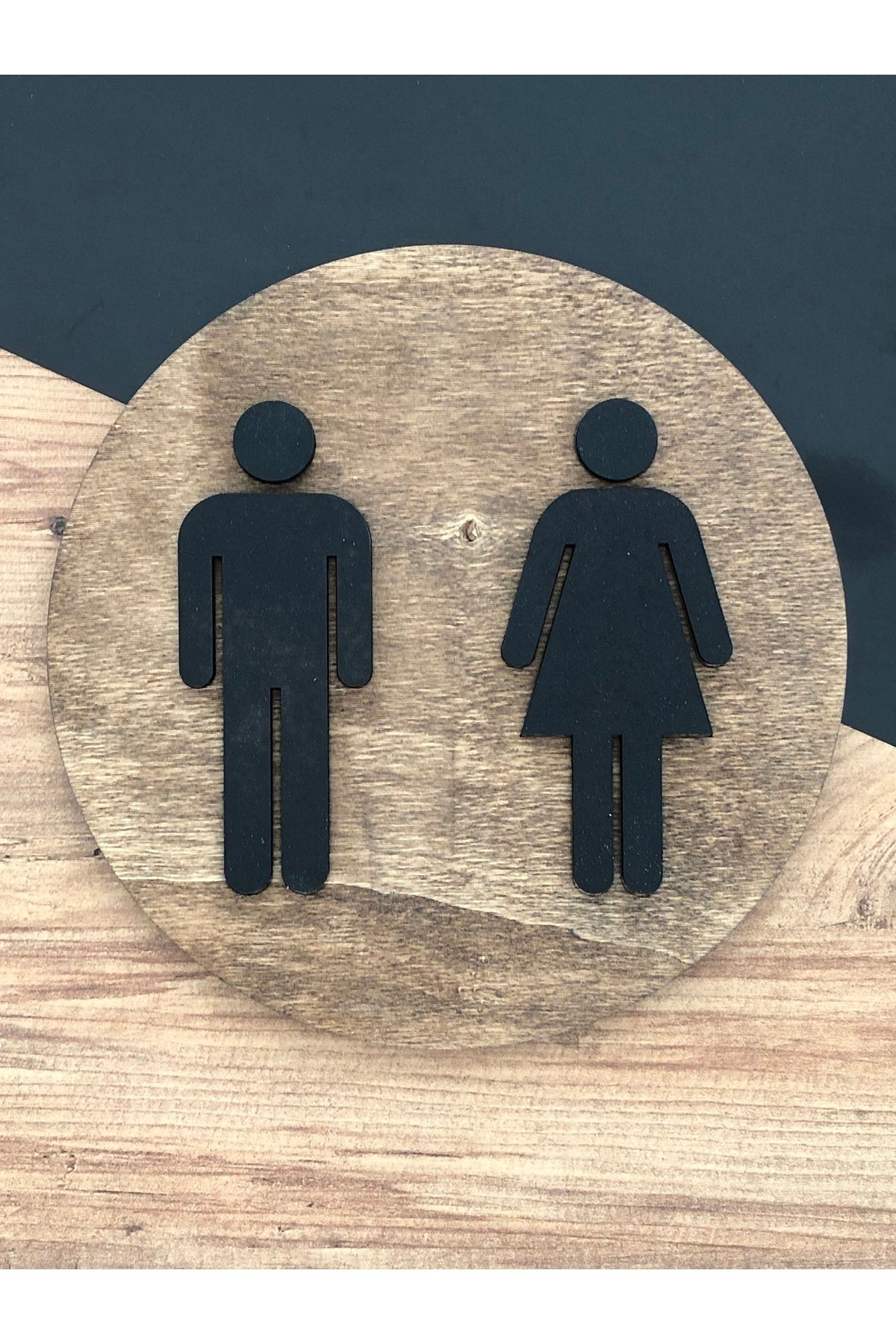 Sticker Sepetim Yuvarlak Wc Kapı Tabelası Tuvalet Ahşap Kabartma Duvar Dekoru