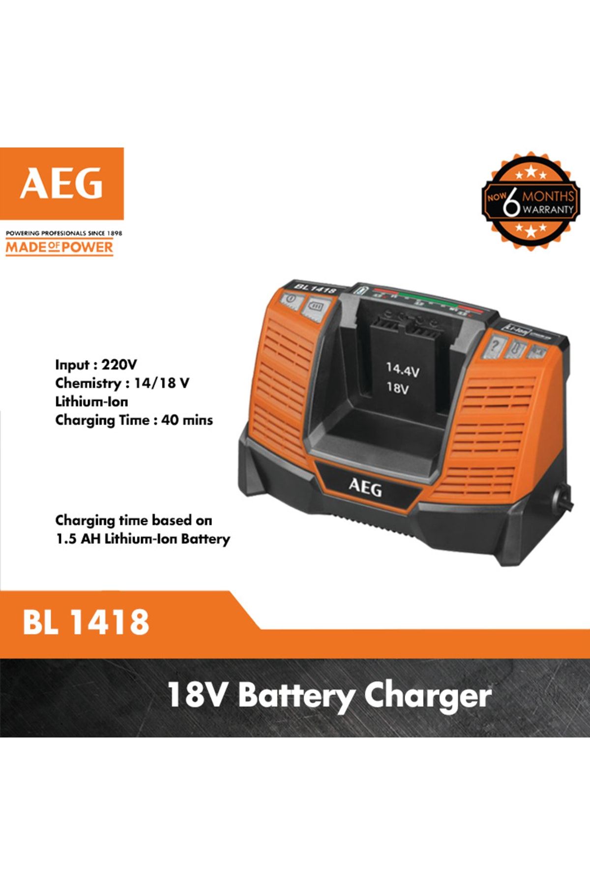 AEG Bl1418 Akü Şarj Cihazı 14 – 18 V, Şarj Durumu Göstergesi, Pro Li-ıon Bataryalar Için,