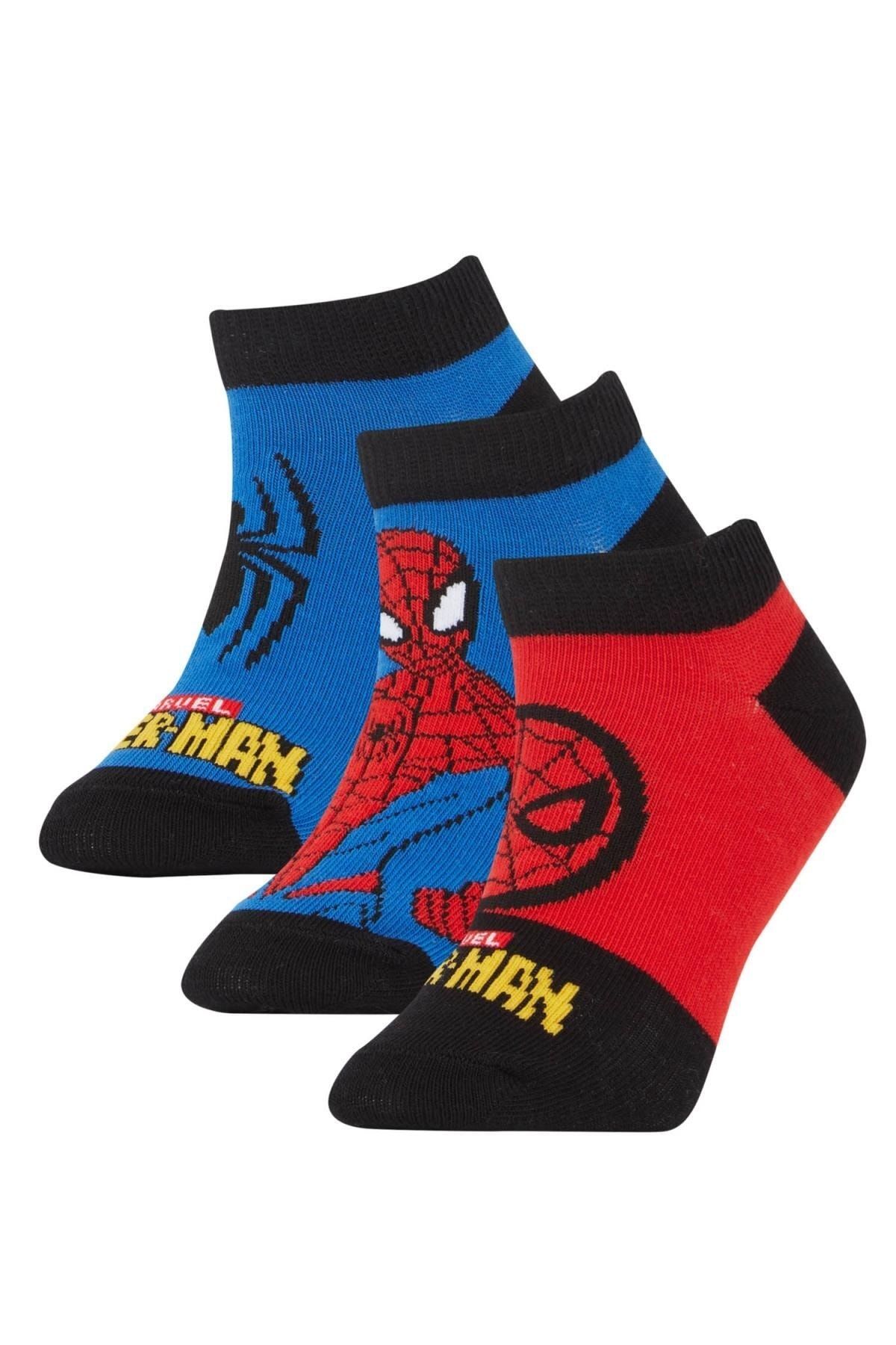 Defacto Erkek Çocuk Marvel Spiderman Pamuklu 3'lü Patik Çorap X9652a6ns