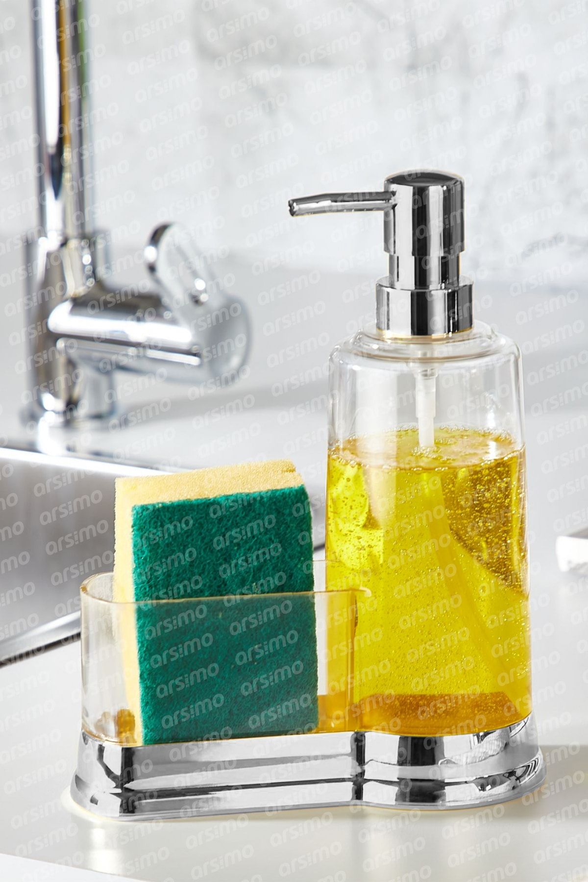 Arsimo Şeffaf Akrilik Sünger Hazneli Sıvı Sabunluk | Süngerlikli Sıvı Sabunluk