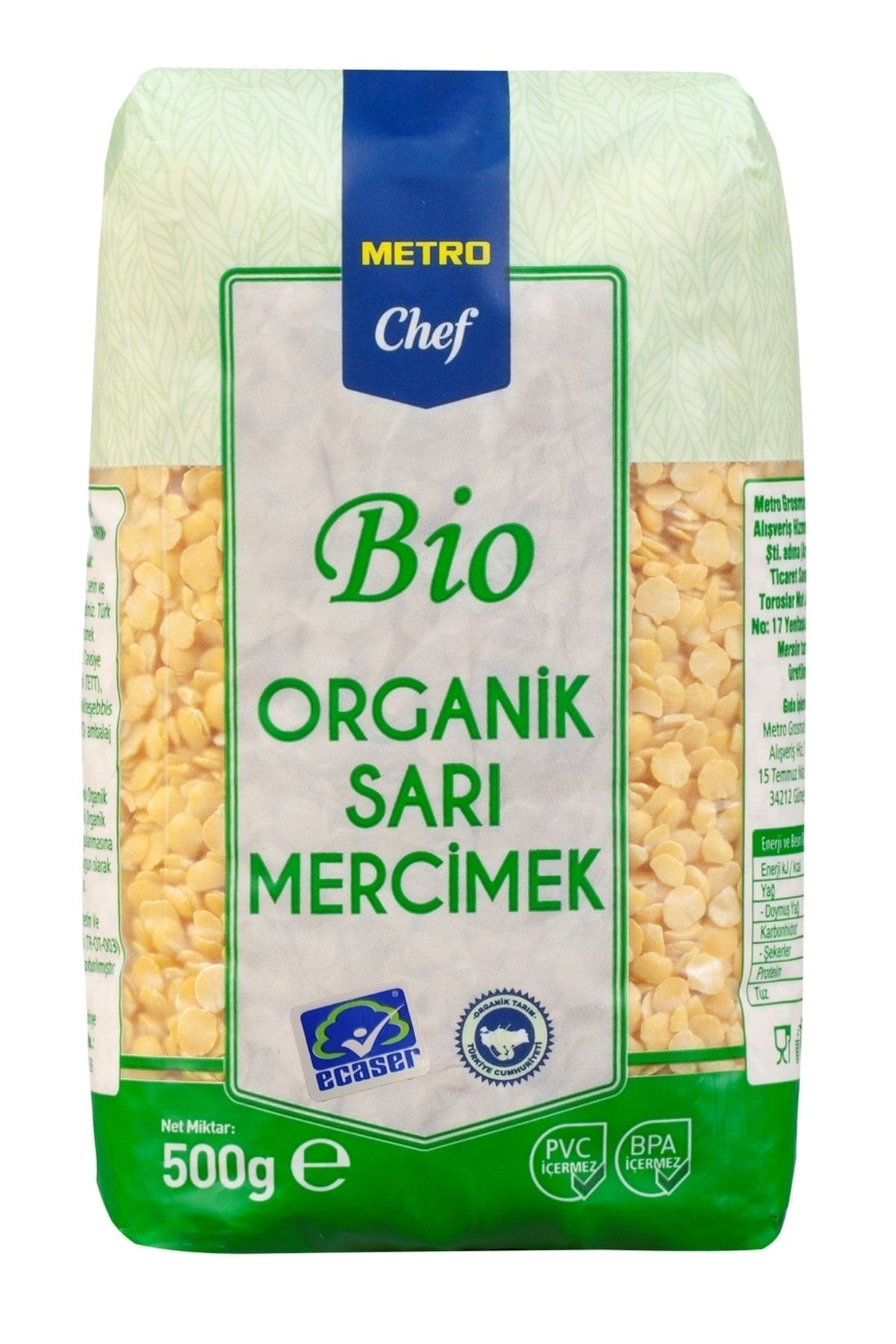 Metro Chef Bio Organik Sari Mercimek 500g