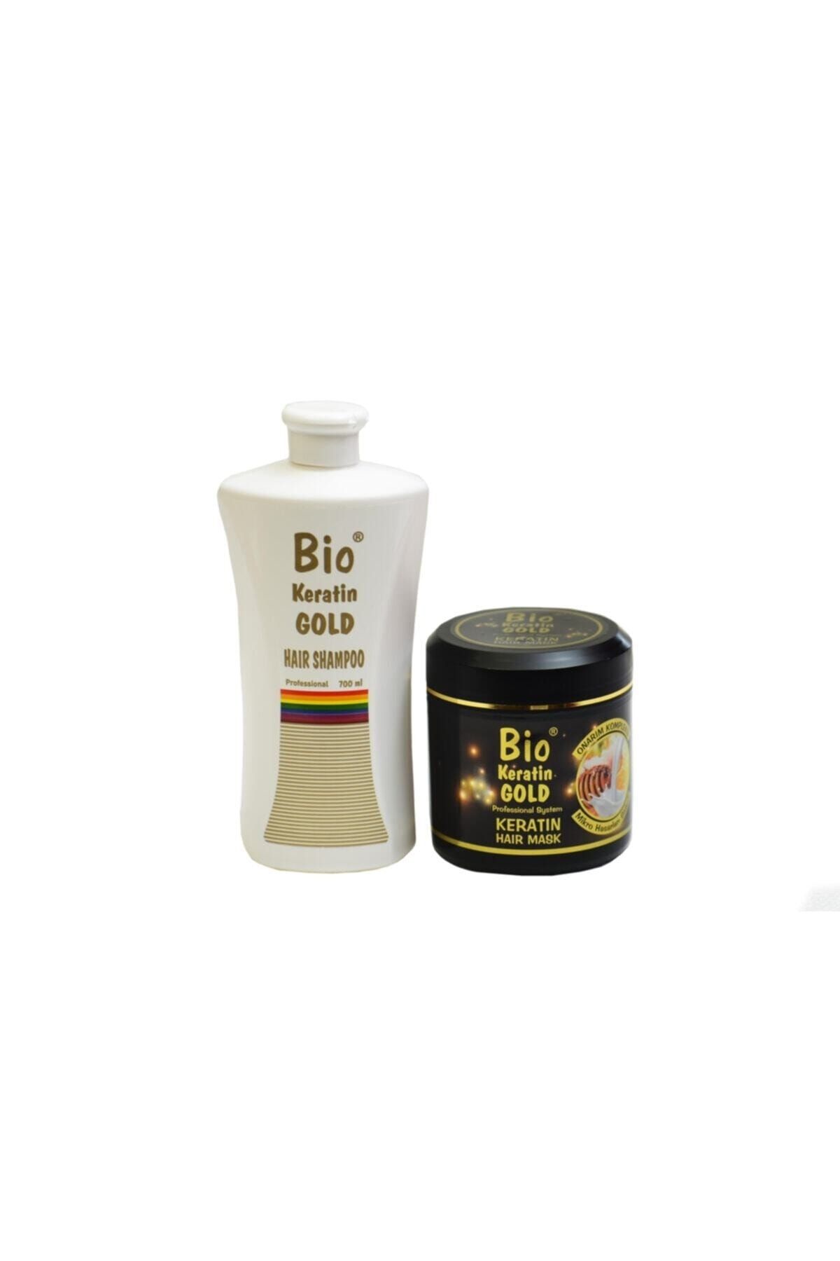 Bio Keratin Gold Tuzsuz Şampuan 700 ml + Yoğun Onarıcı Saç Bakım Maskesi 500 ml