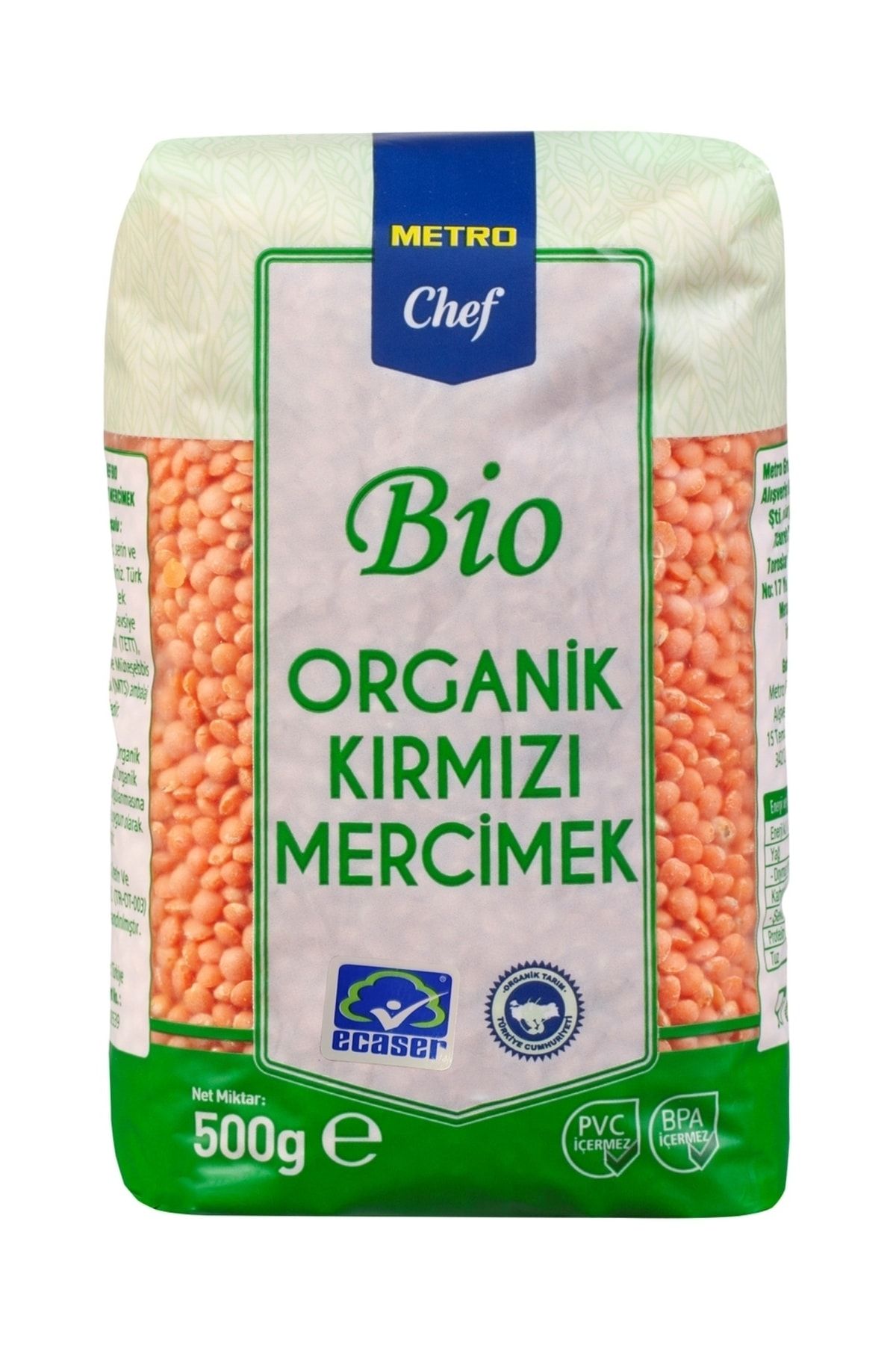 Metro Chef Bio Organik Kırmızı Mercimek - 500g