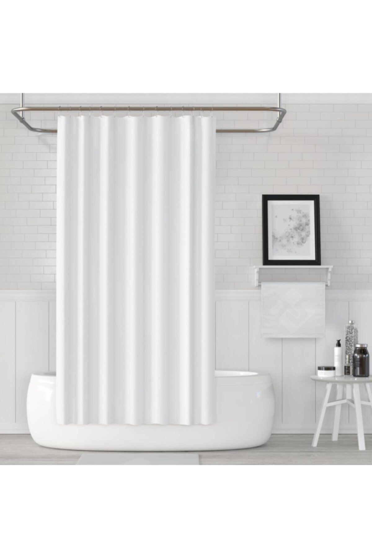 Prado Banyo Duş Perdesi Beyaz 180x200cm + Askı Hediyeli