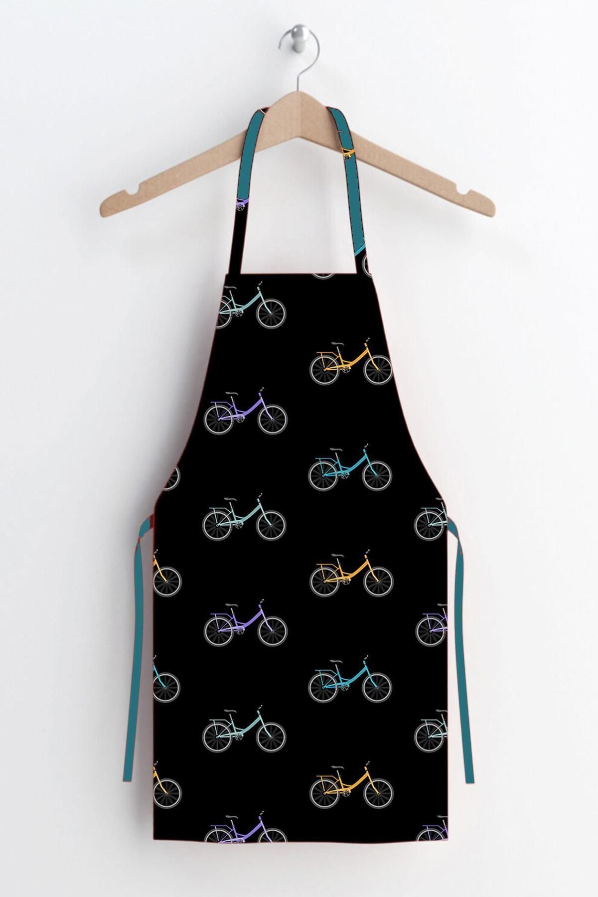 AYSHOME Siyah Bisiklet Desen Leke Tutmaz Mutfak Önlüğü