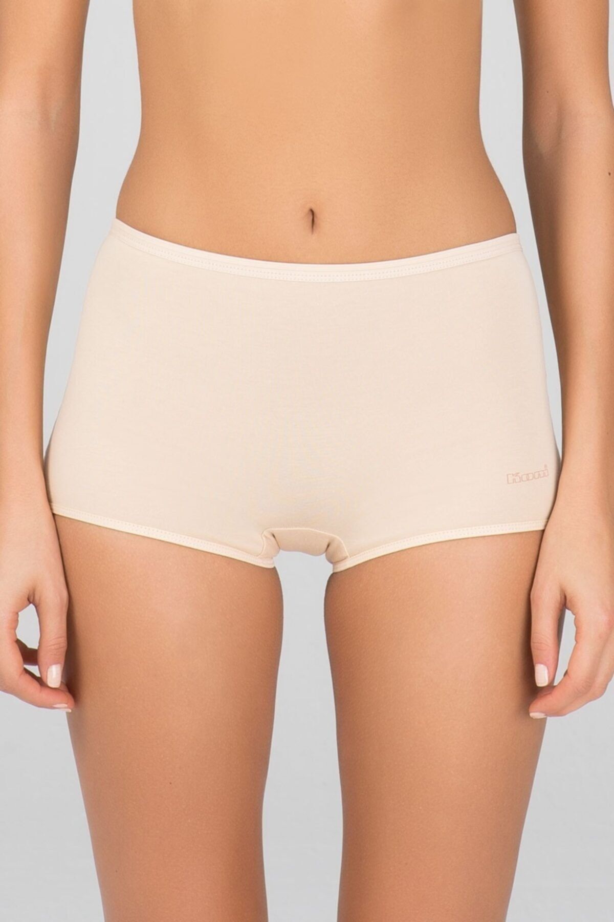 Kom Kadın Bej Penye Likra Compact Basic Short Külot 2 Li