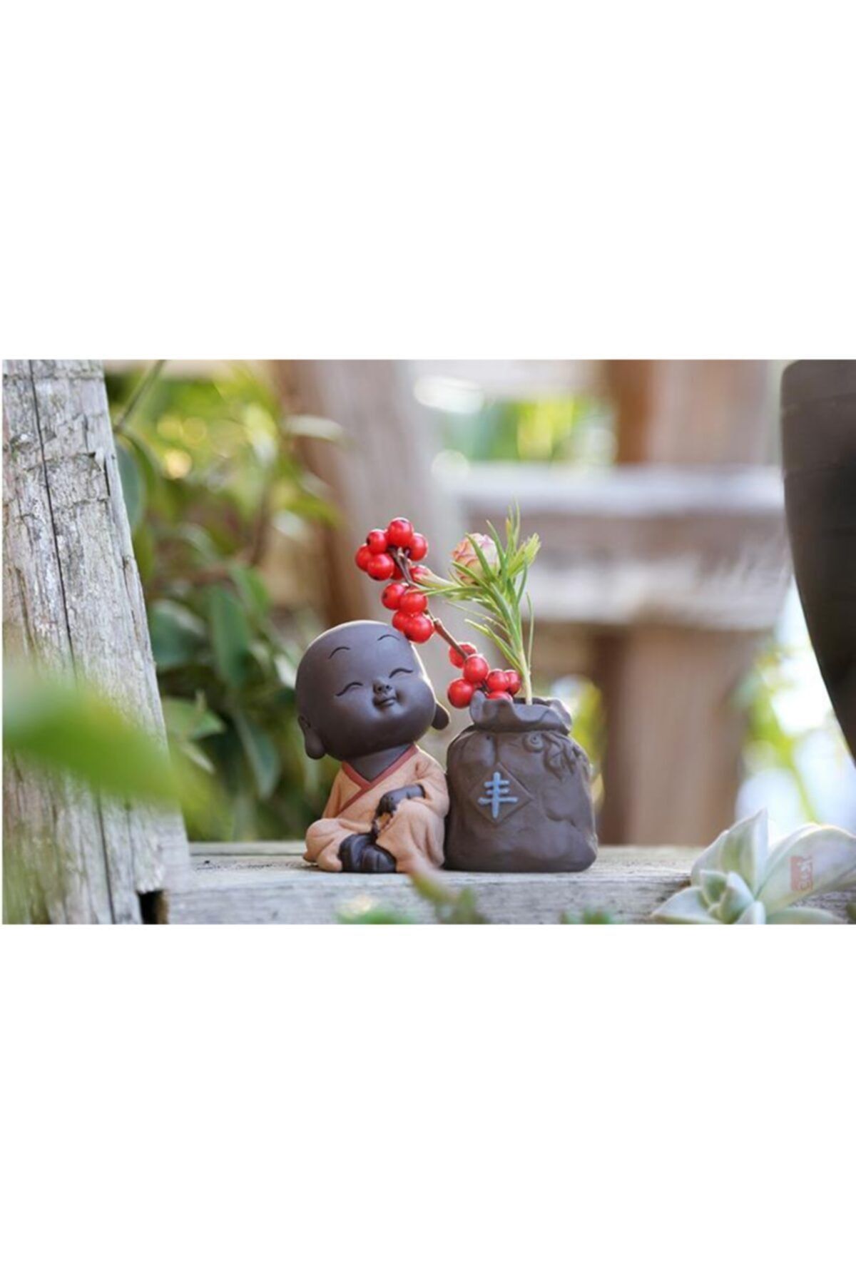 FLORADA Biblo Tütsülük Süs Hediye 8cm Mini Keşiş Buda Çay Seti Minyatür Hidroponik Vazo Figürü 2021
