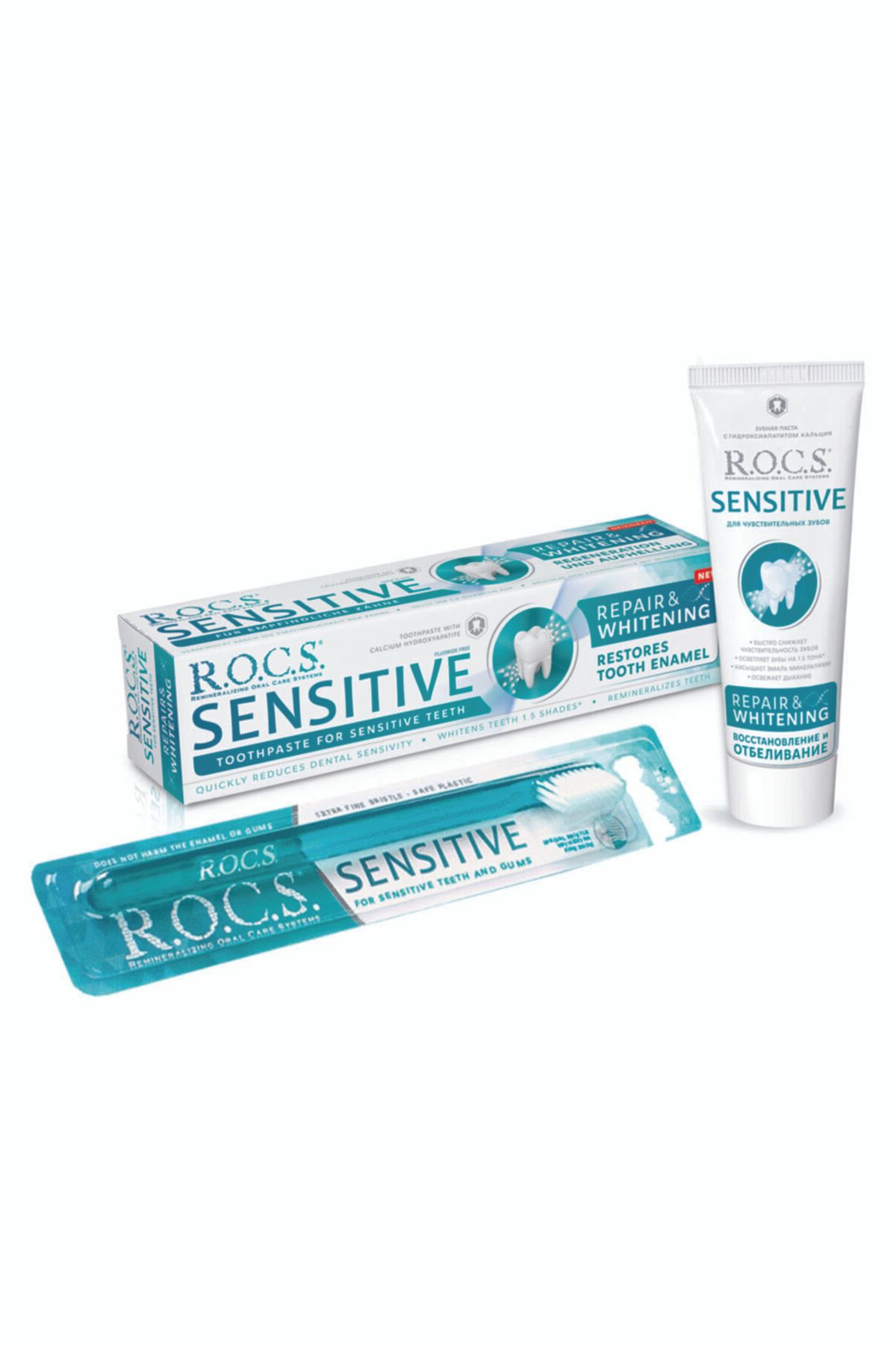 R.O.C.S. Rocs Sensitive Repair White - Onarım Ve Beyazlatma Florürsüz Diş Macunu + Soft Diş Fırçası Seti