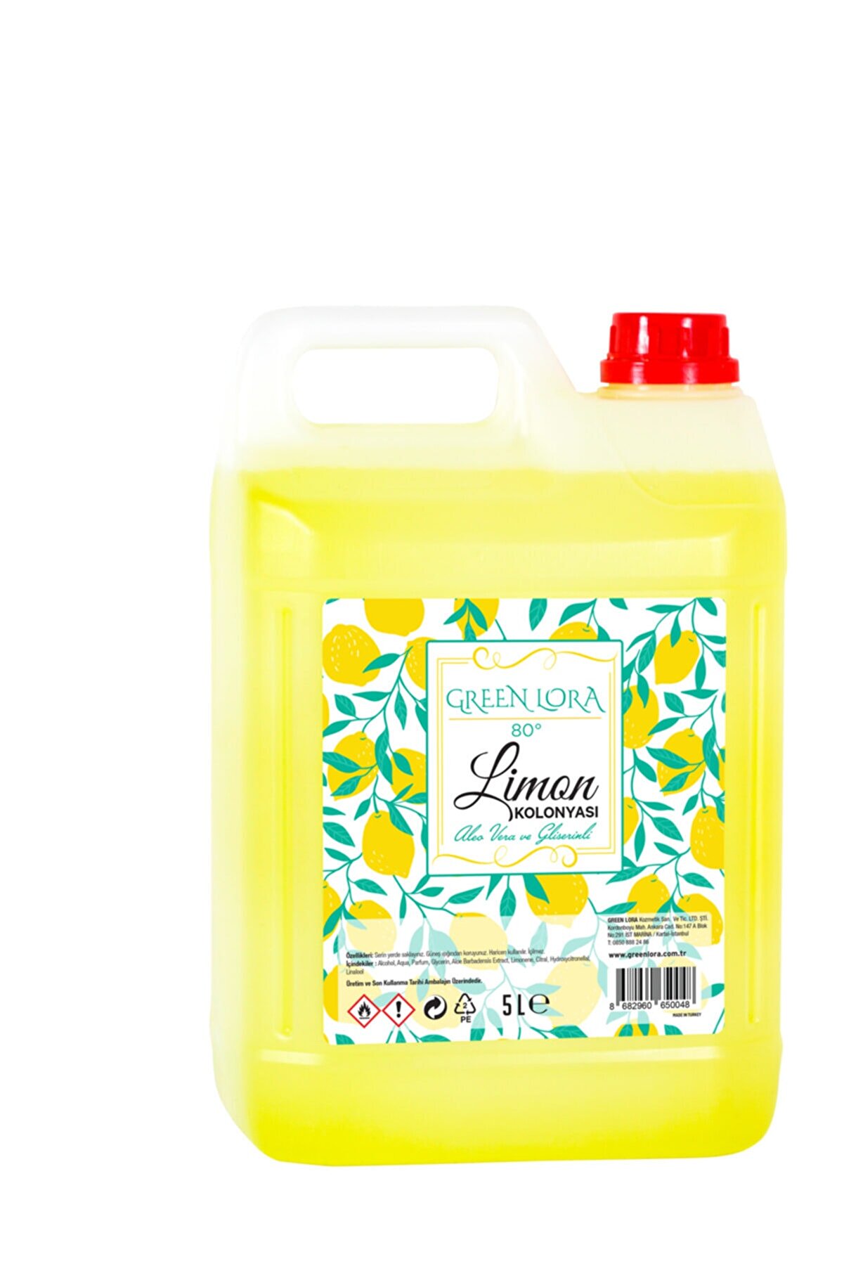 GREEN LORA Limon Kolonyası 80° Aloe Vera Ve Gliserinli 5 Lt