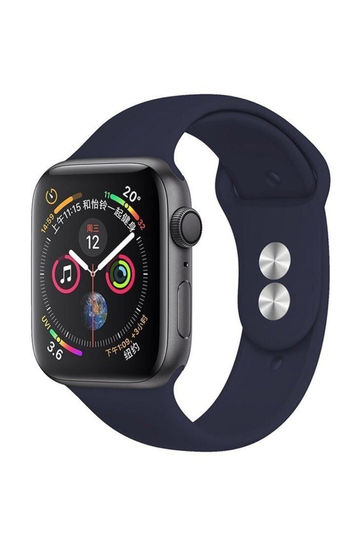 Robotekno Apple Watch Silikon Kordon Kayış Seri 7 - 6 - Se - 5 - 4 - 3 - 2 - 1 - 42mm 44mm - Lacivert