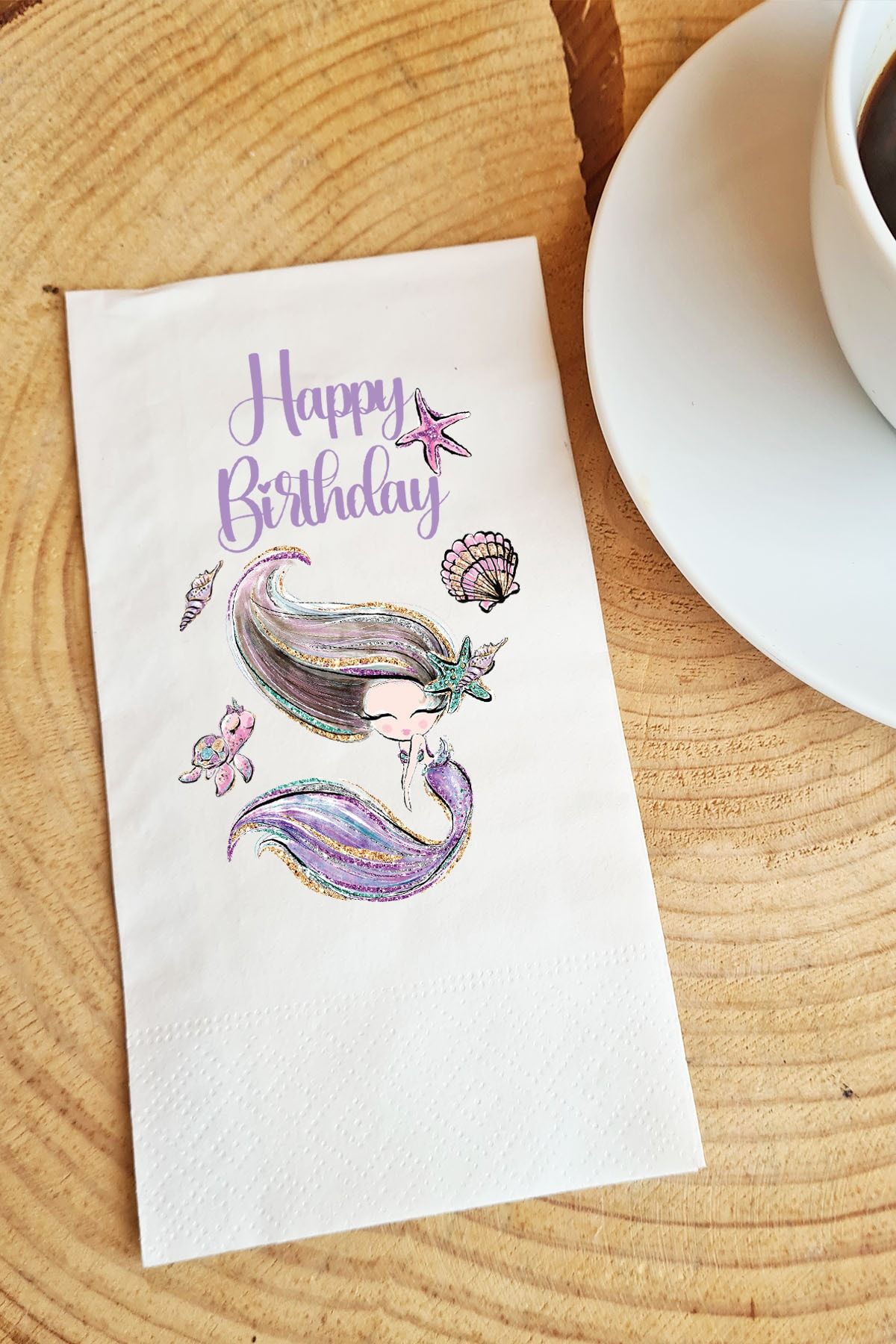 PEKSHOP Sunum Peçetesi Deniz Kızı Happy Birthday Yazılı Kağıt Peçete