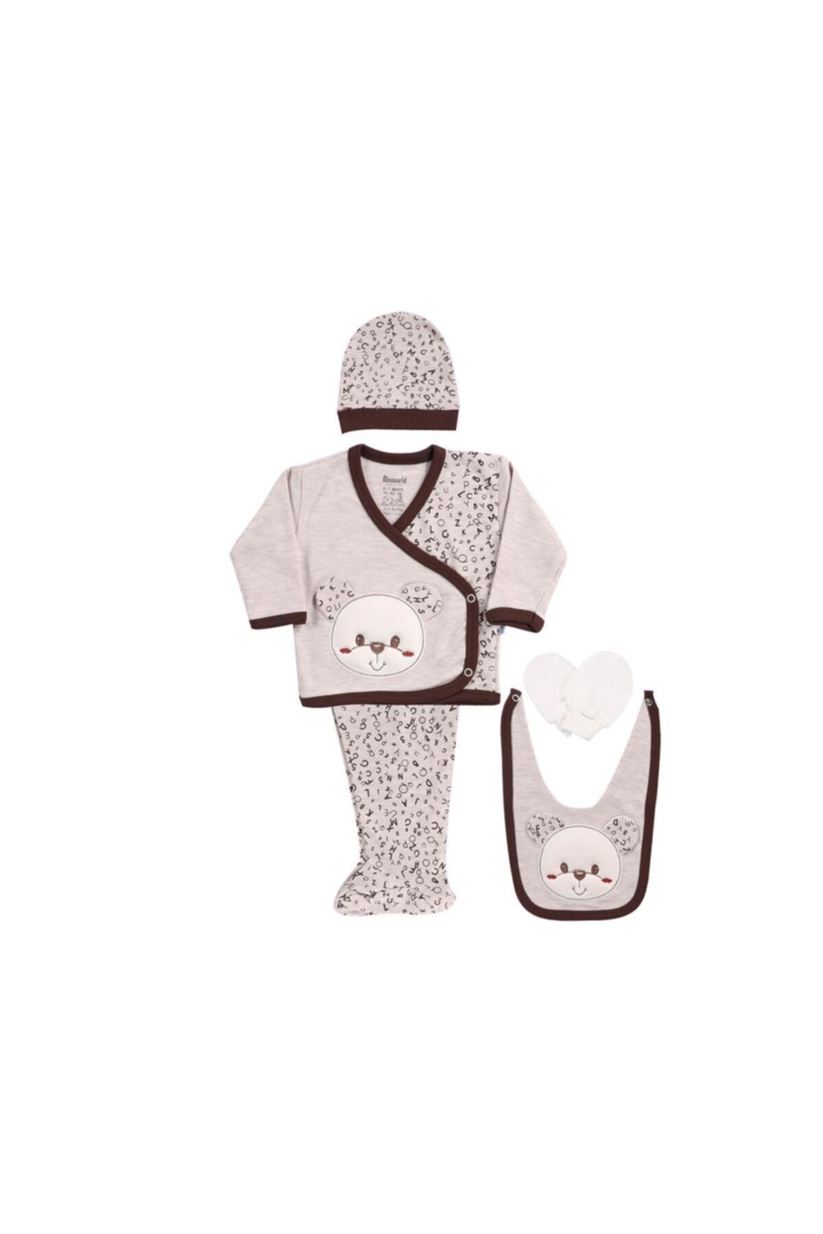 Miniworld Kabartma Ayıcıklı Erkek Bebek 5'li Zıbın Seti Hastane Çıkışı