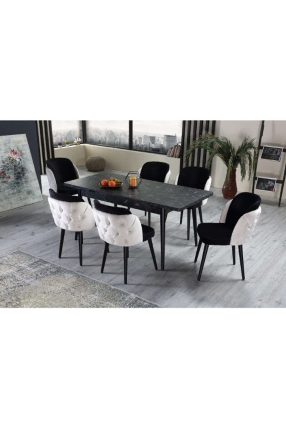 Ervo Safir Yemek Masa Sandalye Takımı 6 Sandalyeli Krem